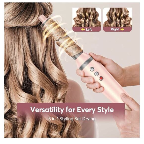 Bopcal 5-in-1 Air Wrap Hair Styler w/ Travel Bag, Pink Curler Dryer Straightener - Picture 3 of 11